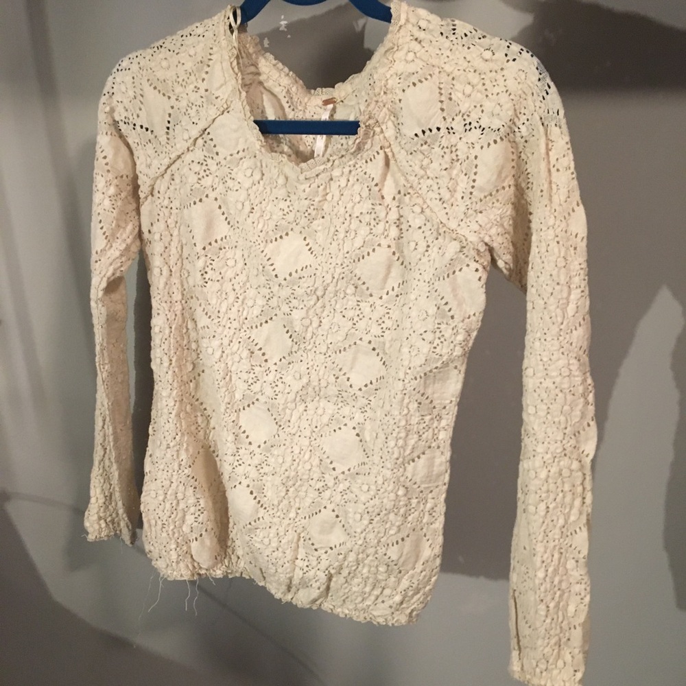 Free People Cream lace top long sleeve